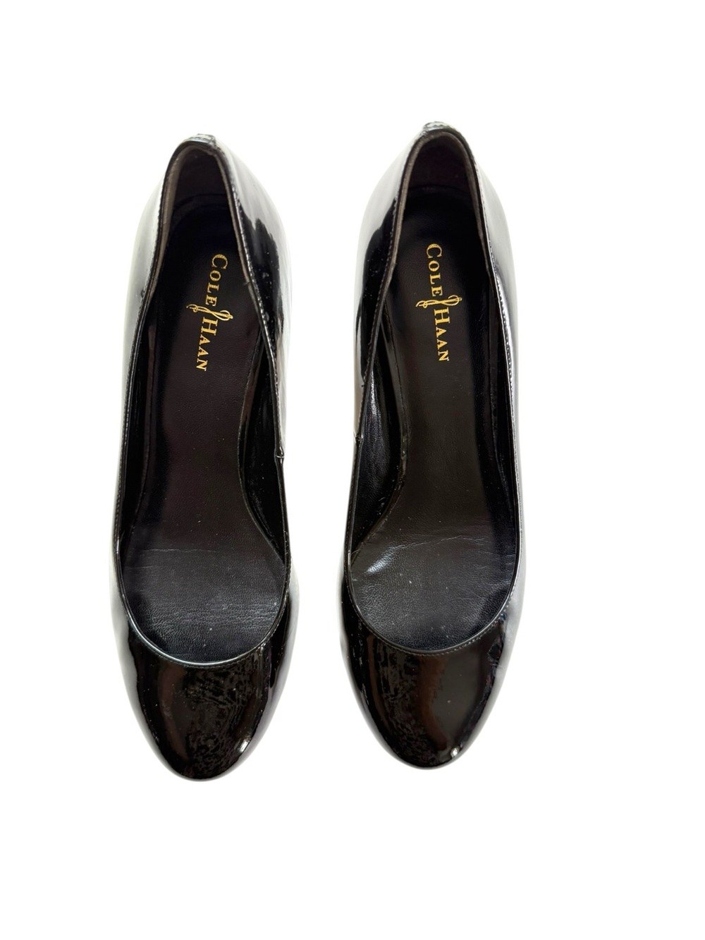 Cole Haan Women Patent Leather Kitten Heel Pumps Black Round Toe Size 7B